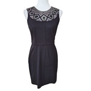 Julie Dillon Black Ponte Knit Sequin Trim Neckline Sheath Mini Dress size4